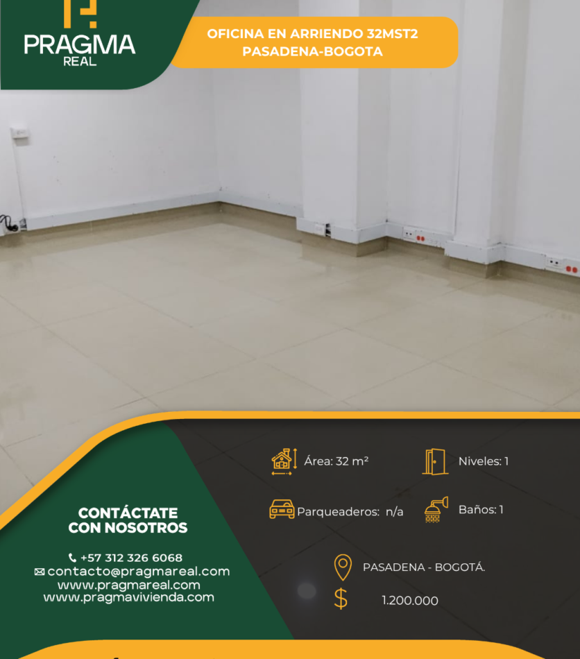 OFICINA EN ARRIENDO PASADENA